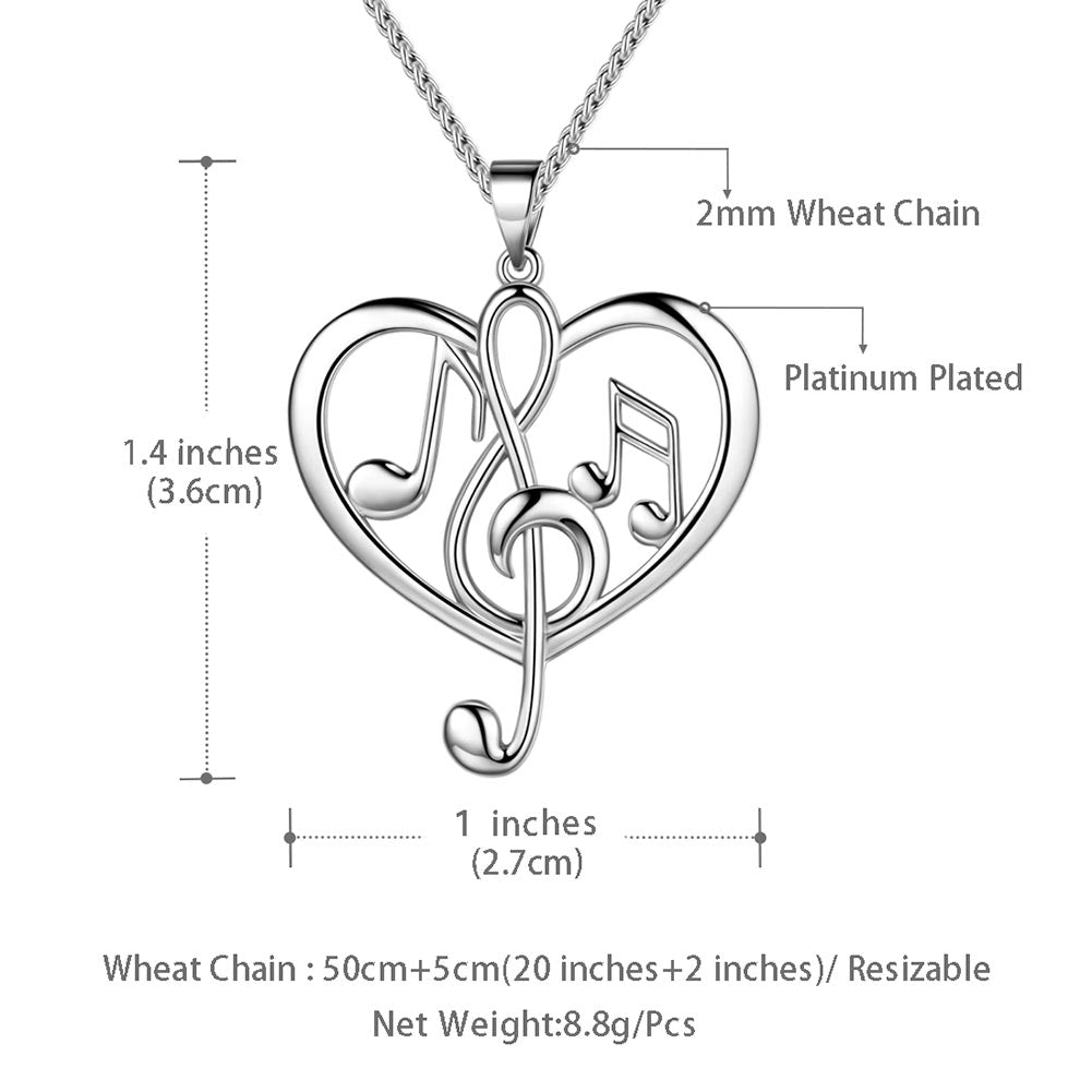 Tokyo Mart Women Musical Note Necklace Heart Treble Clef Music Note Pendant Jewelry Gifts for Music Lover