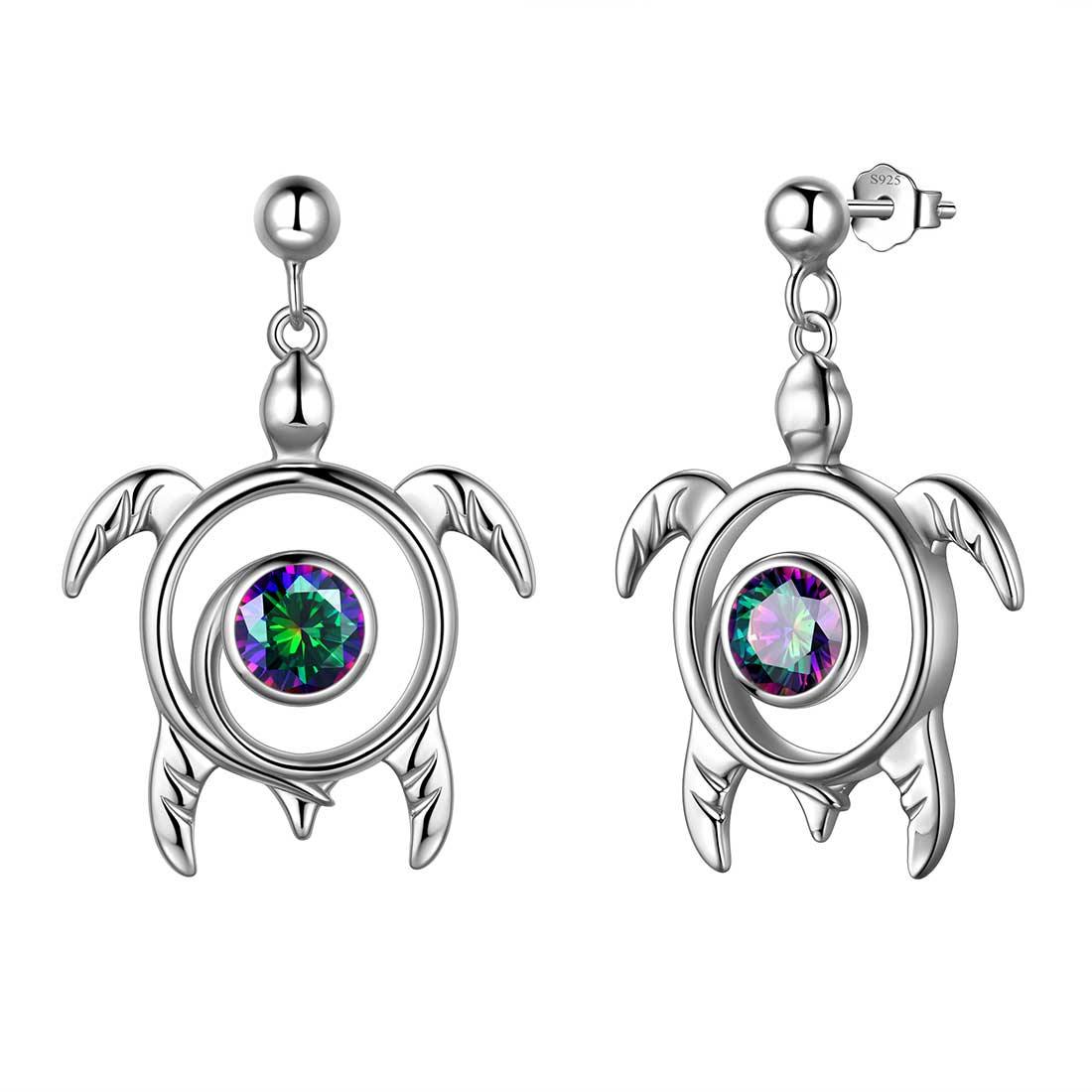 Tokyo Mart Schildkröte Regenbogen Mystic Topaz Tropfen Ohrringe Frauen Mädchen Schmuck Geschenk Sterling Silber