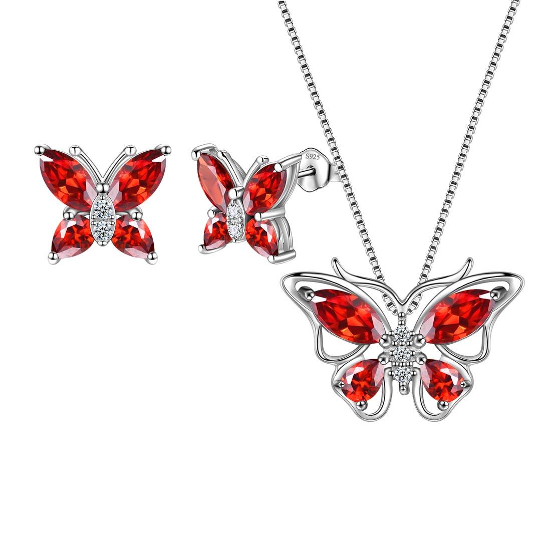 Tokyo Mart Women Butterfly Necklace Earrings Jewelry Set Birthstone Birthday Gift 925 Sterling Silver