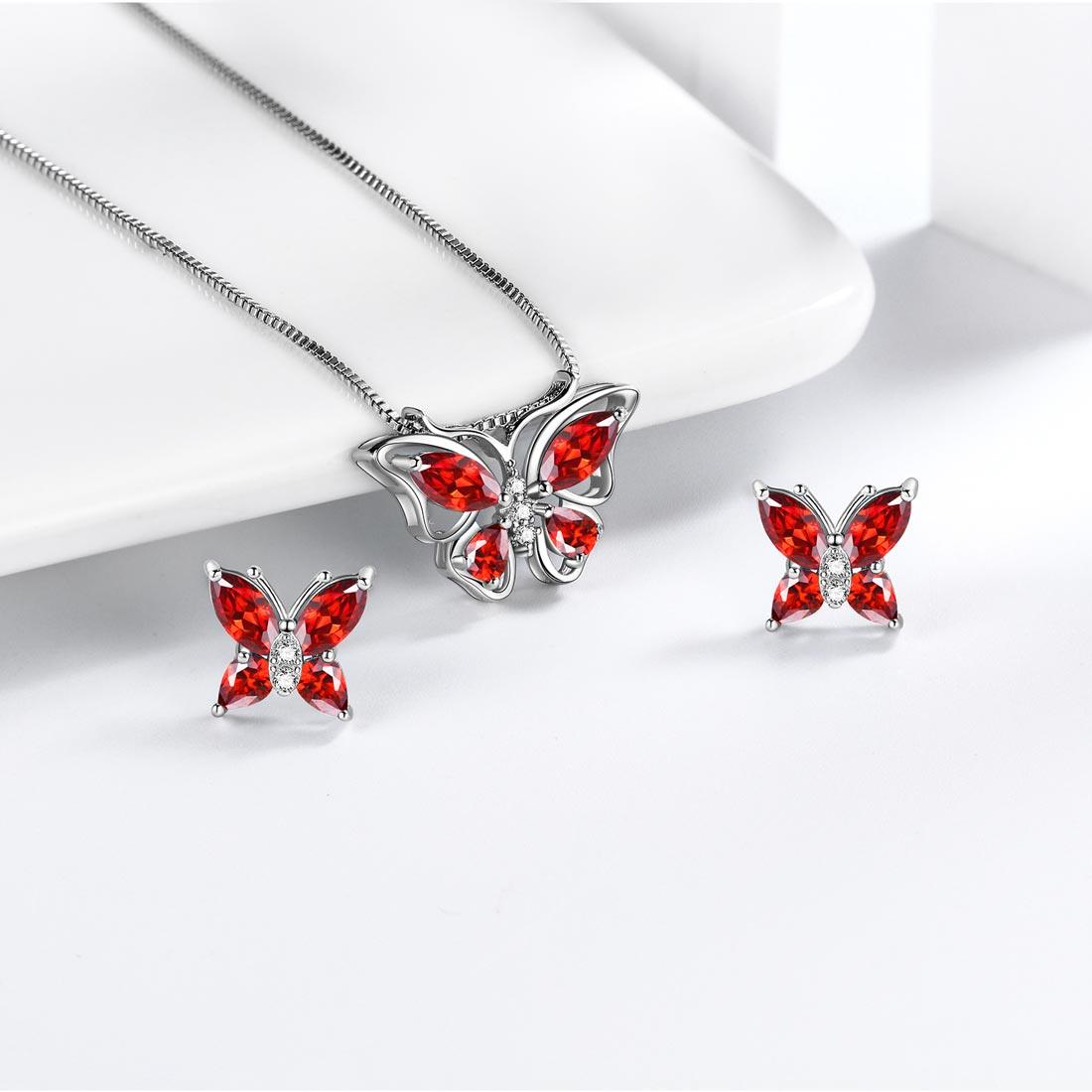 Tokyo Mart Butterfly Jewelry Set Birthstone January Garnet Women Girls Birthday Gift